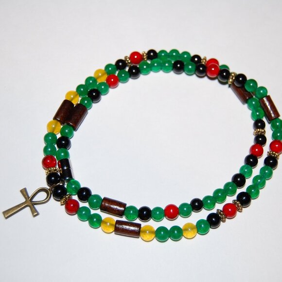 Ankh Cross Necklace,Multicolor Stones Necklace,Key of the Nile,Key of Life - Picture 2 of 3